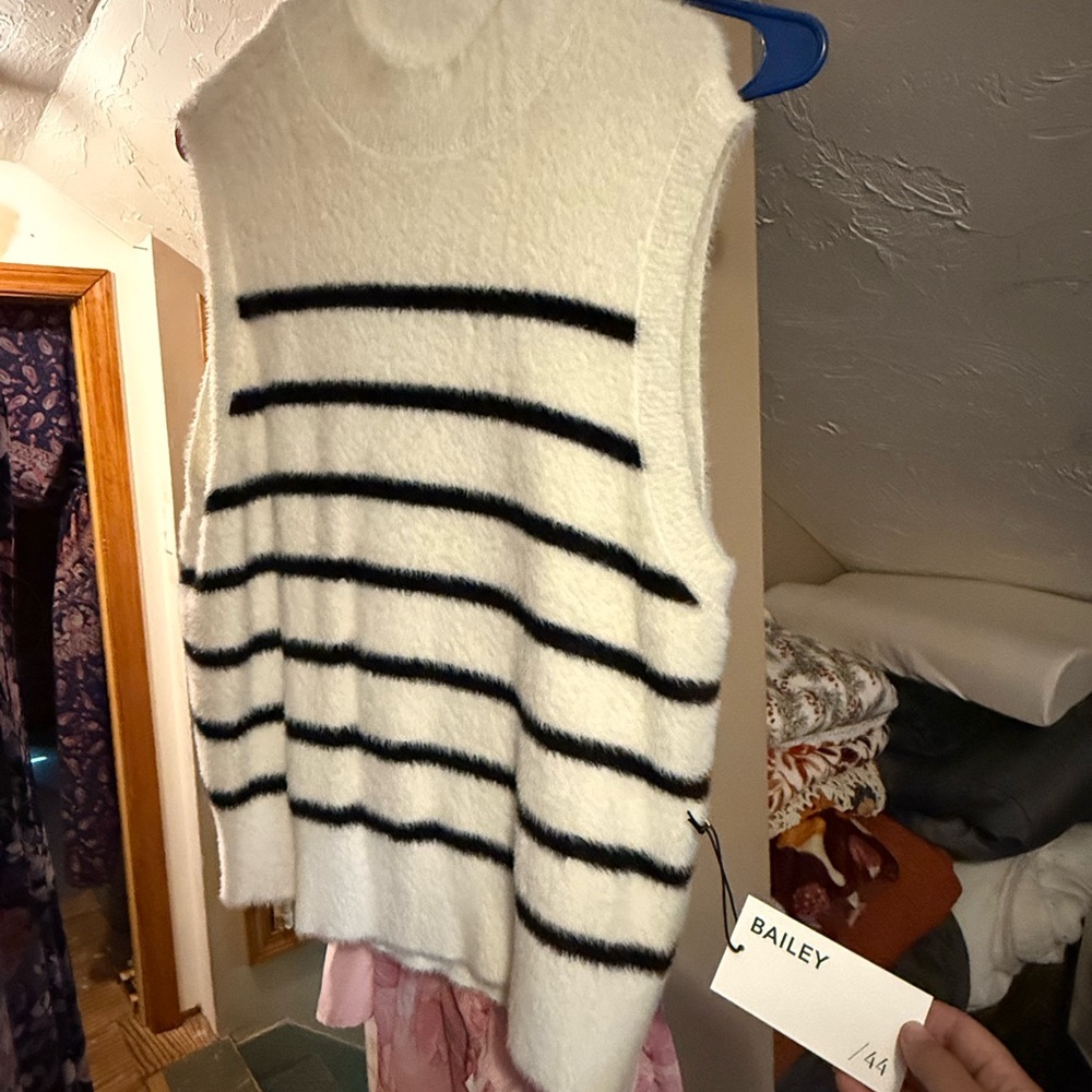 Bailey 44 White and Black Striped Turtleneck Sweater